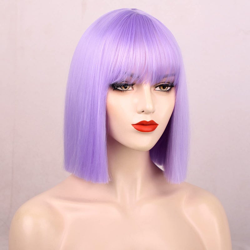 ENTRANCED STYLES Lavender Purple Bob Wig Colorful Wigs Heat Resistant Fiber Synthetic Wigs Straight Hair With Bangs for Women Daily Use Halloween Cosplay Wig - Image 3